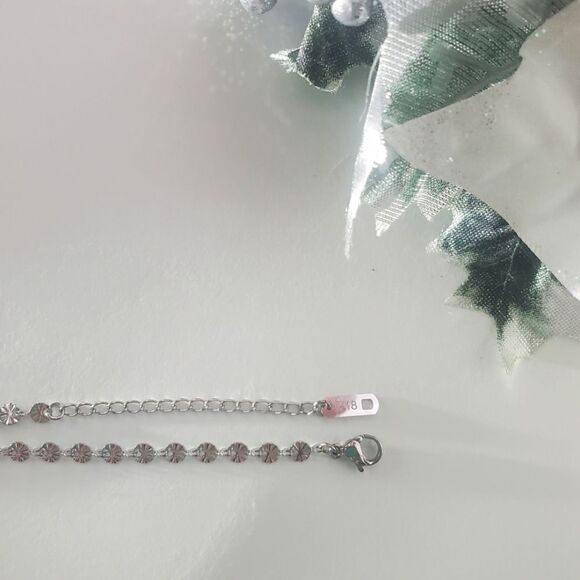 Anklet Flower shaped Ankle Bracelet 18K White Gold over Titanium - Picture 4 of 5